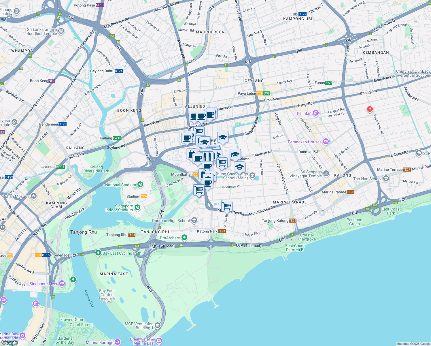 map of restaurants, bars, coffee shops, grocery stores, and more near in Singapore