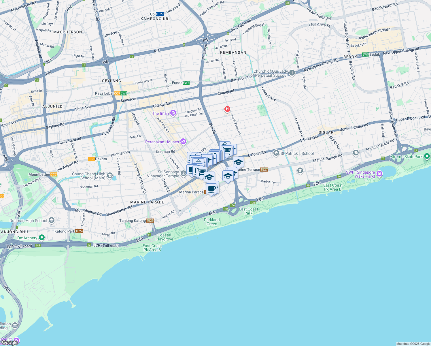 map of restaurants, bars, coffee shops, grocery stores, and more near in Singapore