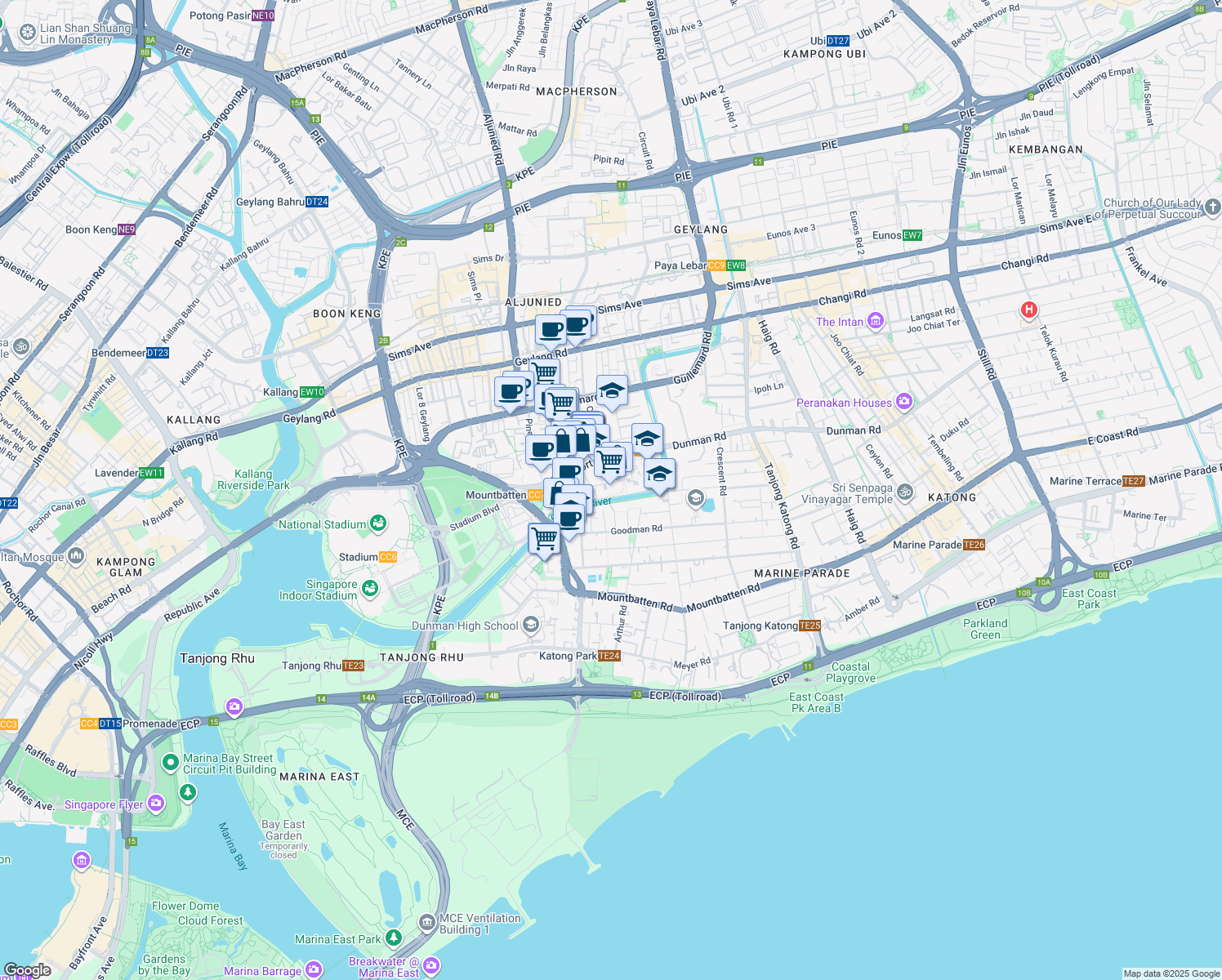 map of restaurants, bars, coffee shops, grocery stores, and more near in Singapore