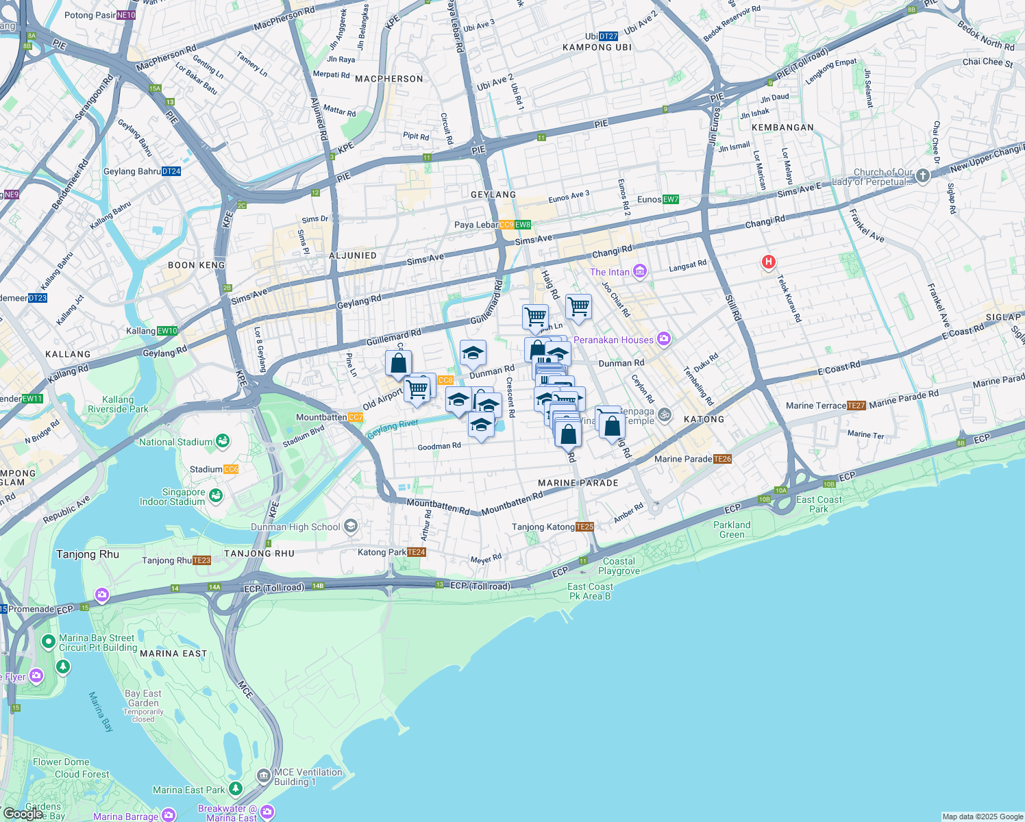 map of restaurants, bars, coffee shops, grocery stores, and more near in Singapore