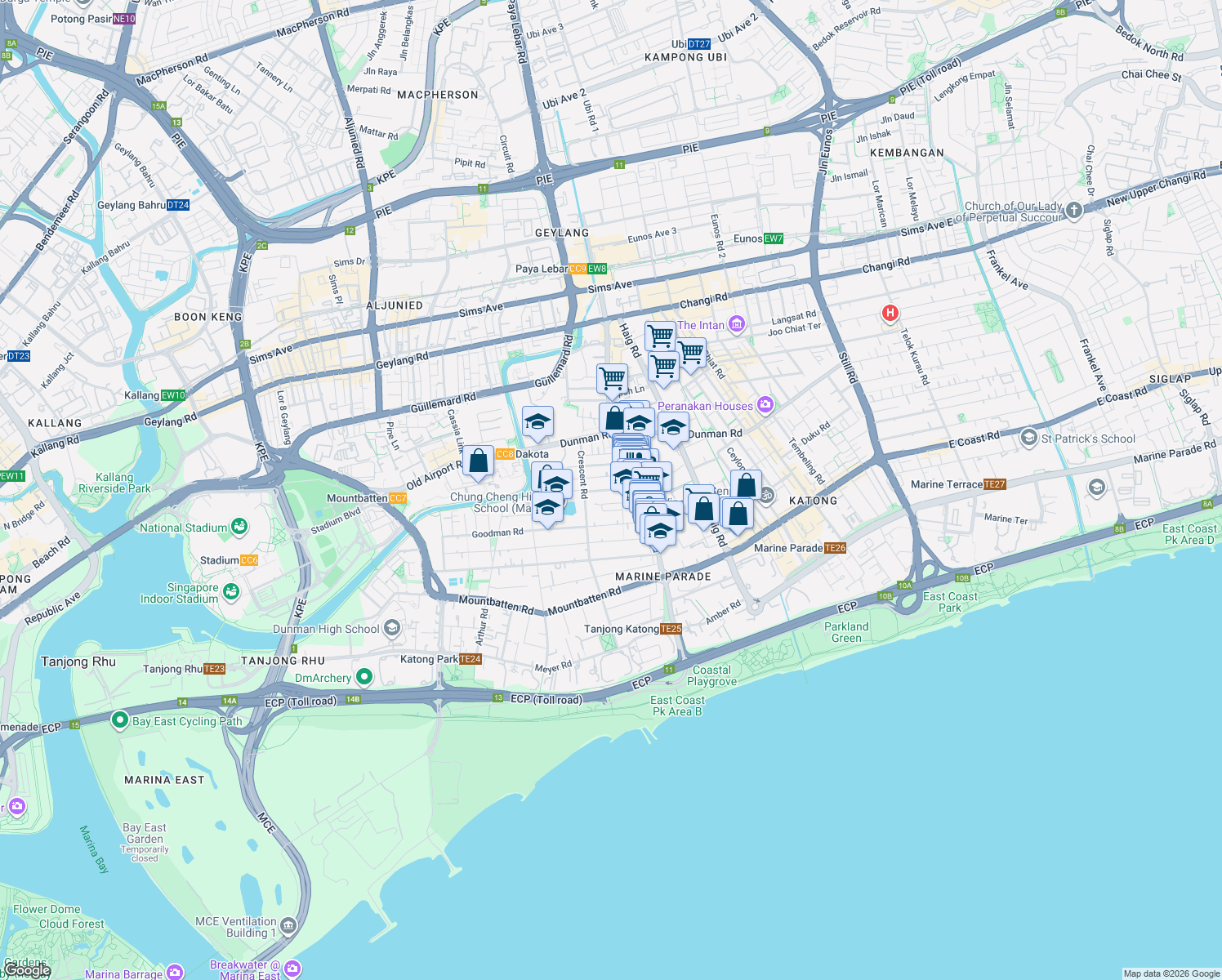 map of restaurants, bars, coffee shops, grocery stores, and more near in Singapore