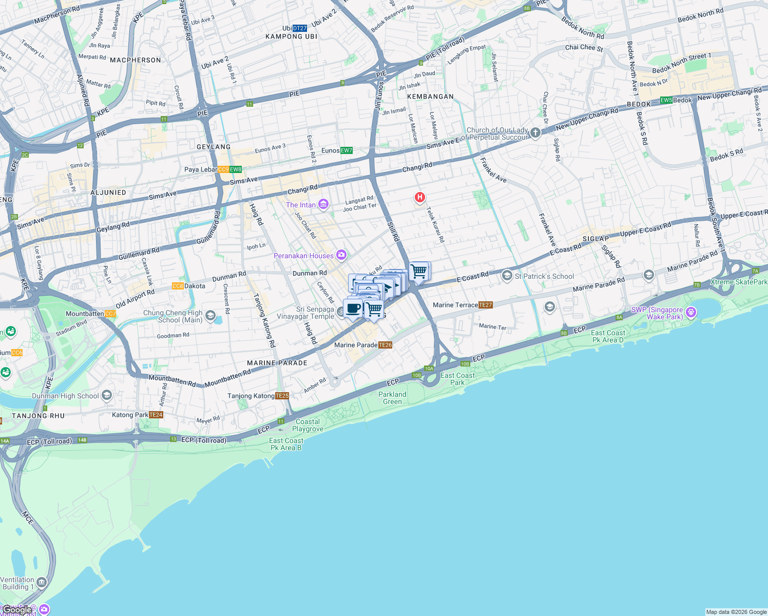 map of restaurants, bars, coffee shops, grocery stores, and more near in Singapore