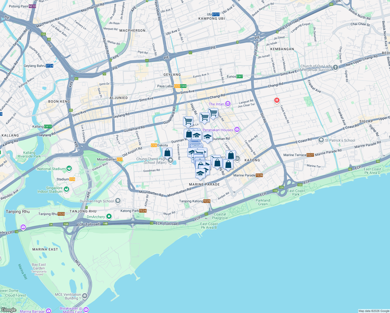 map of restaurants, bars, coffee shops, grocery stores, and more near in Singapore