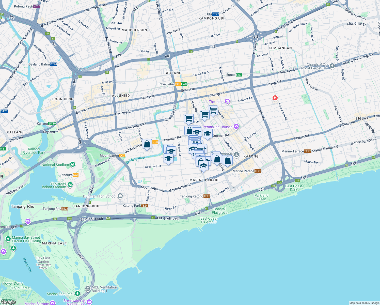 map of restaurants, bars, coffee shops, grocery stores, and more near in Singapore