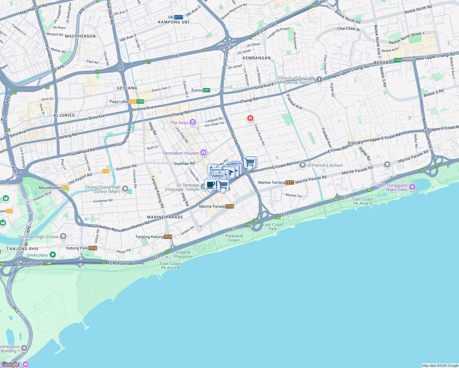 map of restaurants, bars, coffee shops, grocery stores, and more near in Singapore