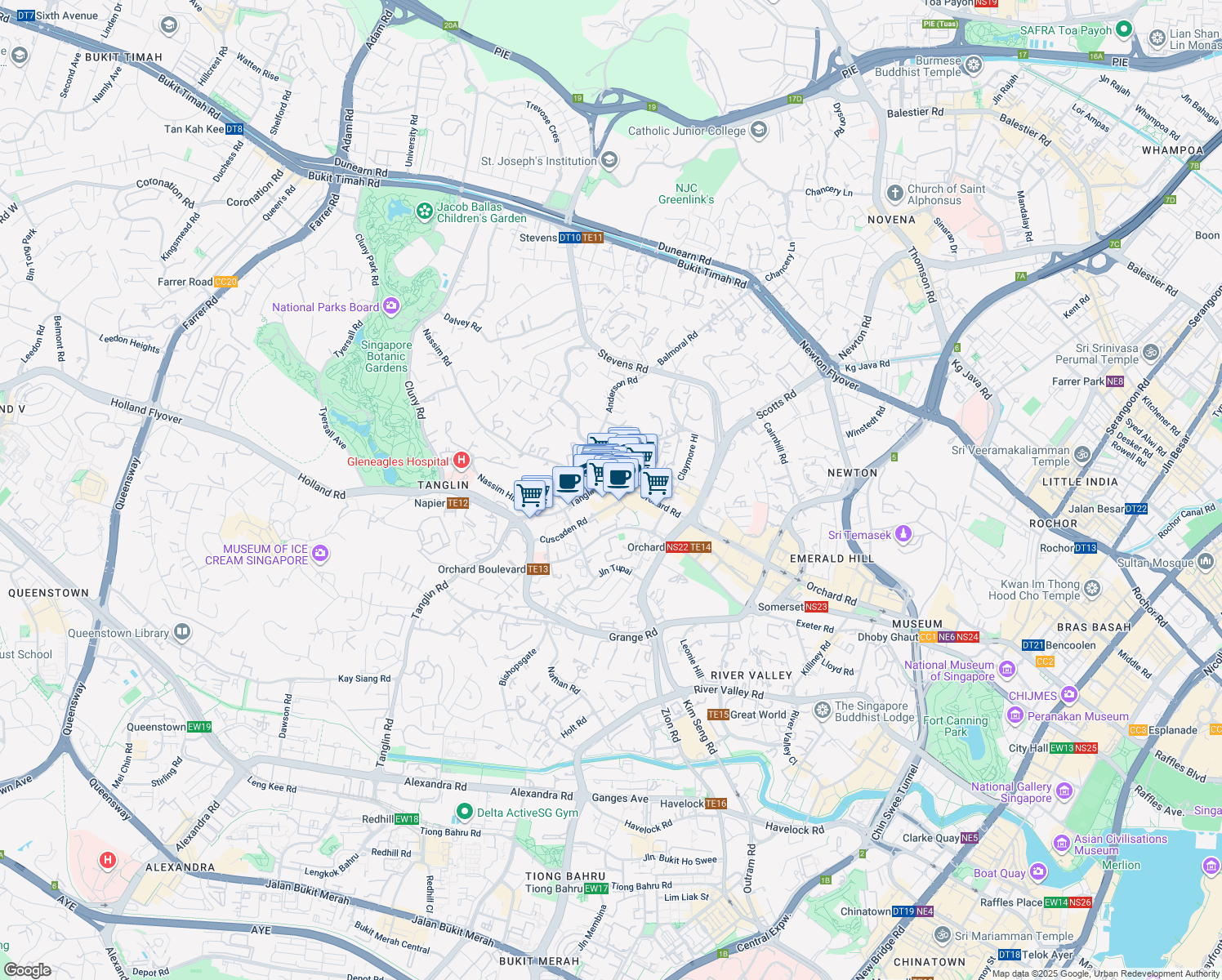 map of restaurants, bars, coffee shops, grocery stores, and more near in Singapore