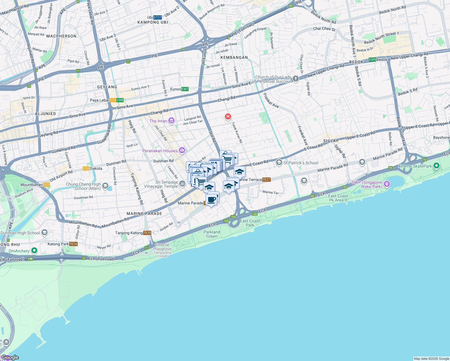map of restaurants, bars, coffee shops, grocery stores, and more near in Singapore
