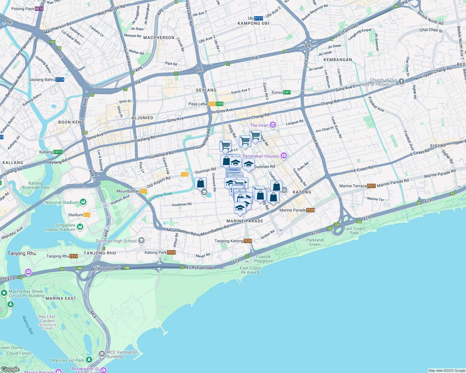 map of restaurants, bars, coffee shops, grocery stores, and more near in Singapore