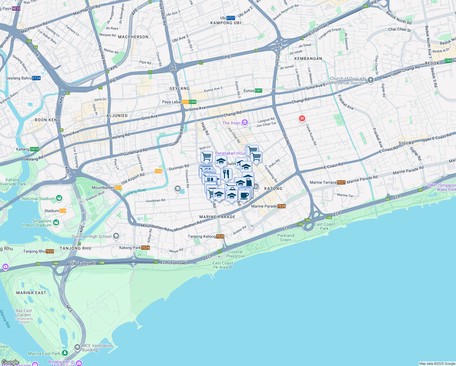 map of restaurants, bars, coffee shops, grocery stores, and more near in Singapore