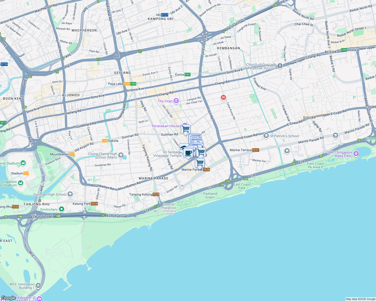 map of restaurants, bars, coffee shops, grocery stores, and more near in Singapore