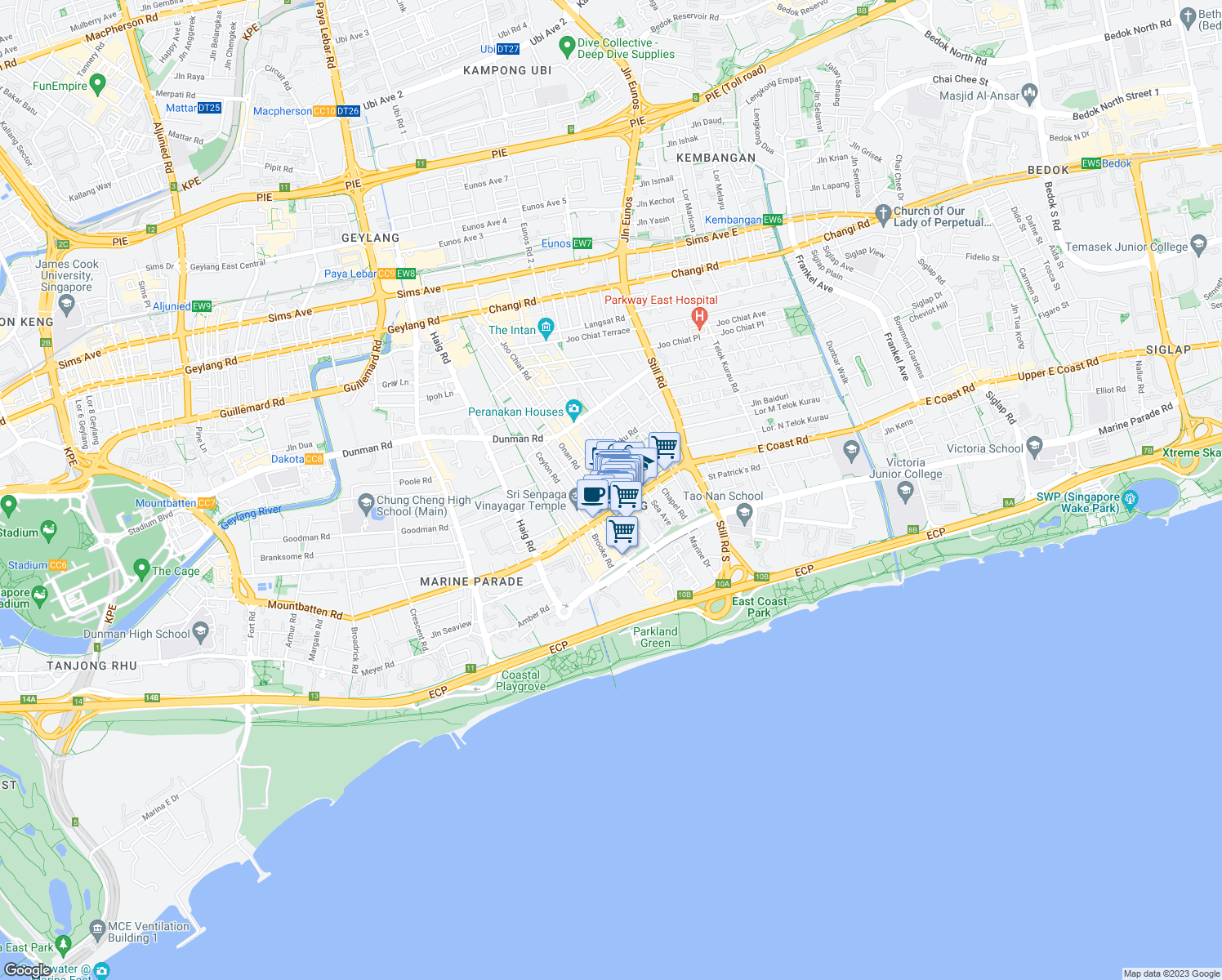 map of restaurants, bars, coffee shops, grocery stores, and more near in Singapore