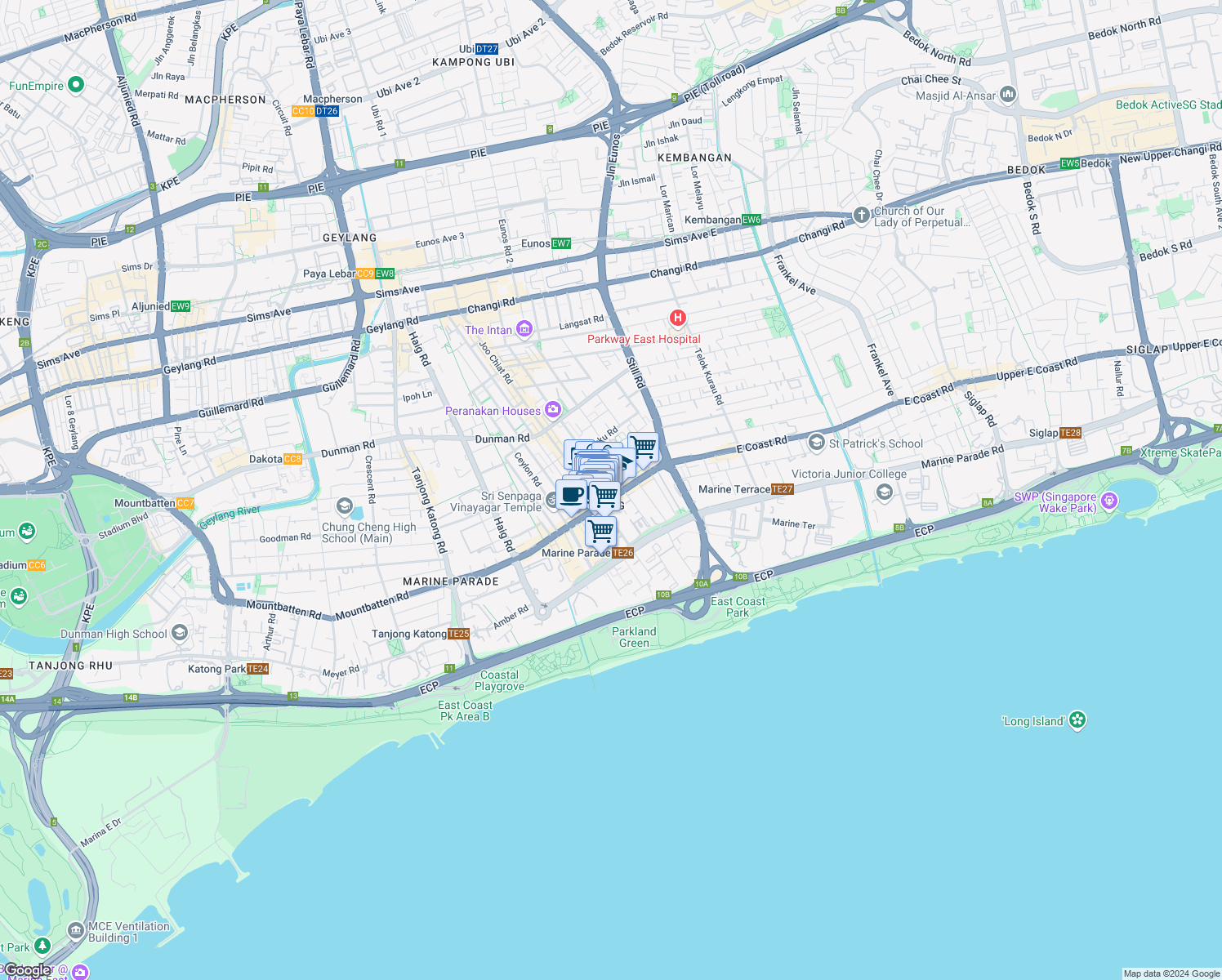 map of restaurants, bars, coffee shops, grocery stores, and more near in Singapore