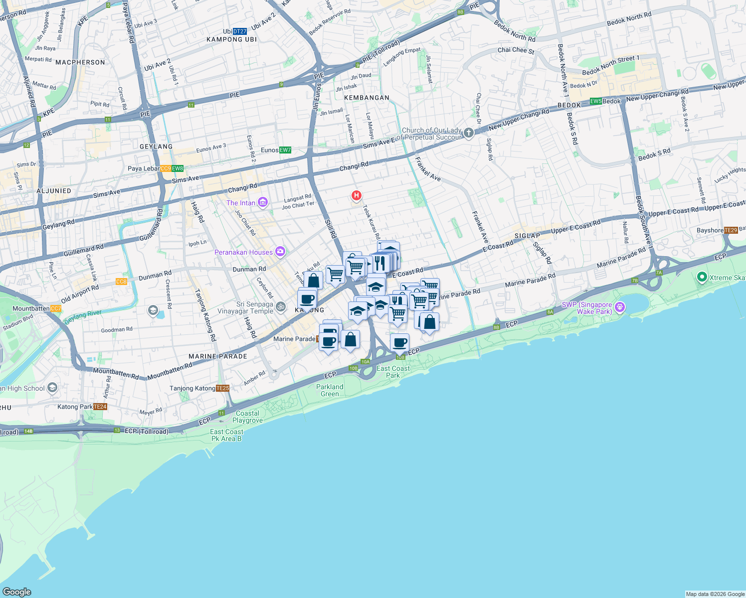 map of restaurants, bars, coffee shops, grocery stores, and more near in Singapore