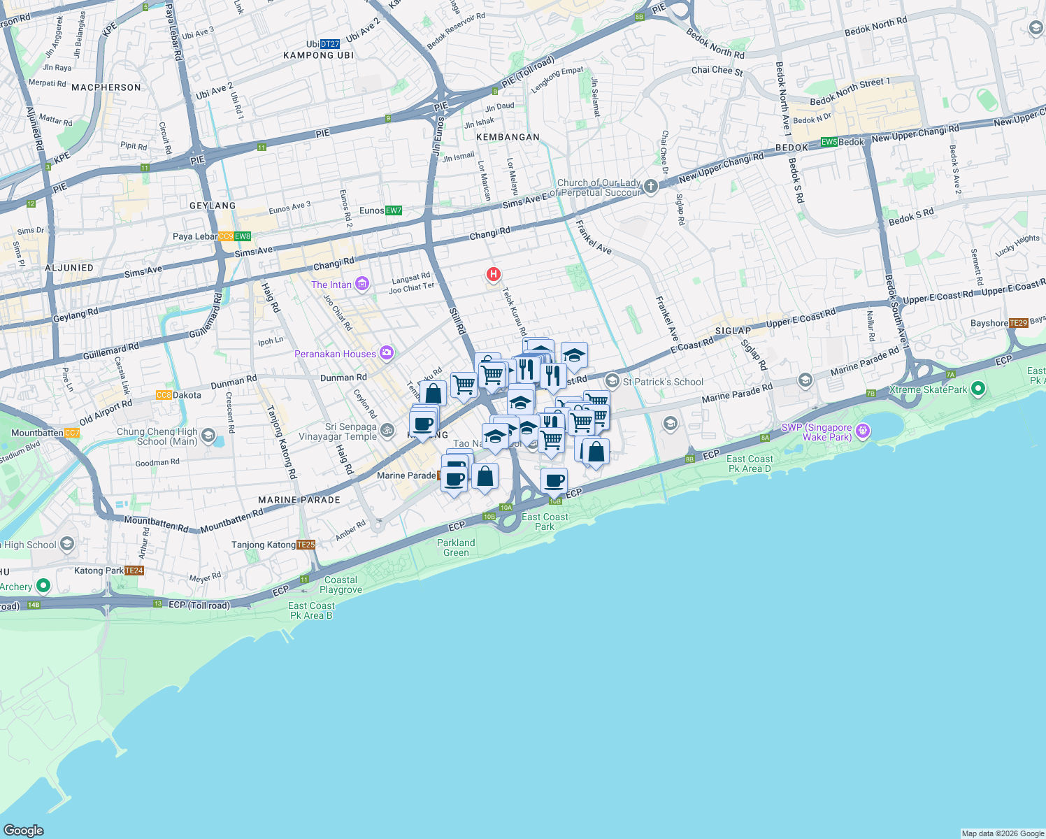 map of restaurants, bars, coffee shops, grocery stores, and more near in Singapore