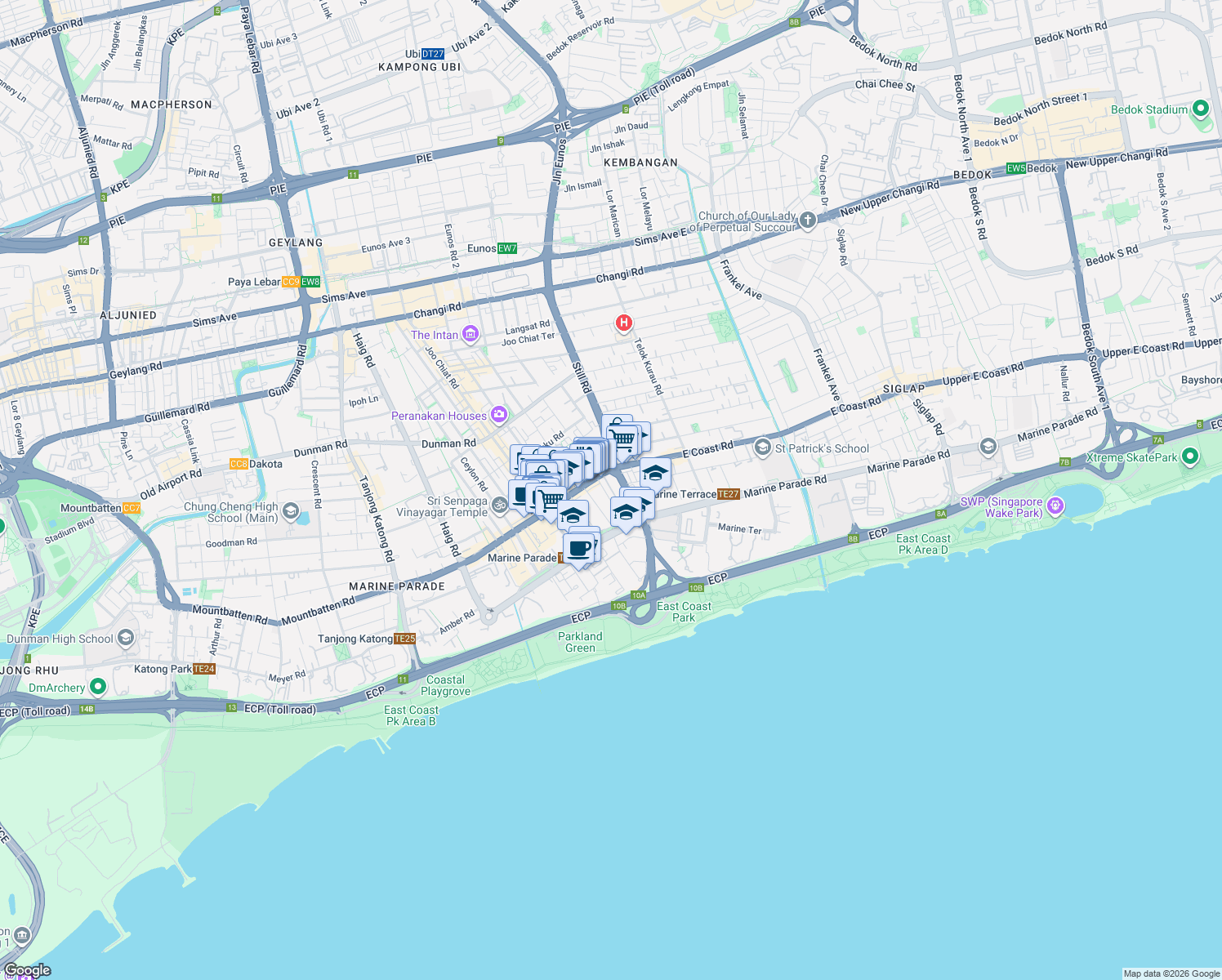 map of restaurants, bars, coffee shops, grocery stores, and more near in Singapore