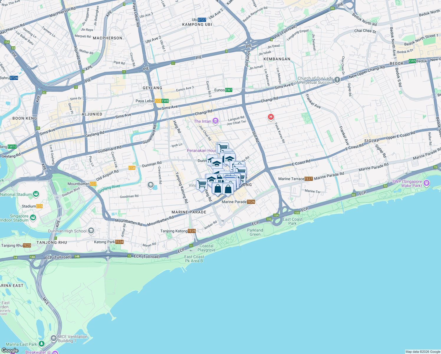 map of restaurants, bars, coffee shops, grocery stores, and more near in Singapore