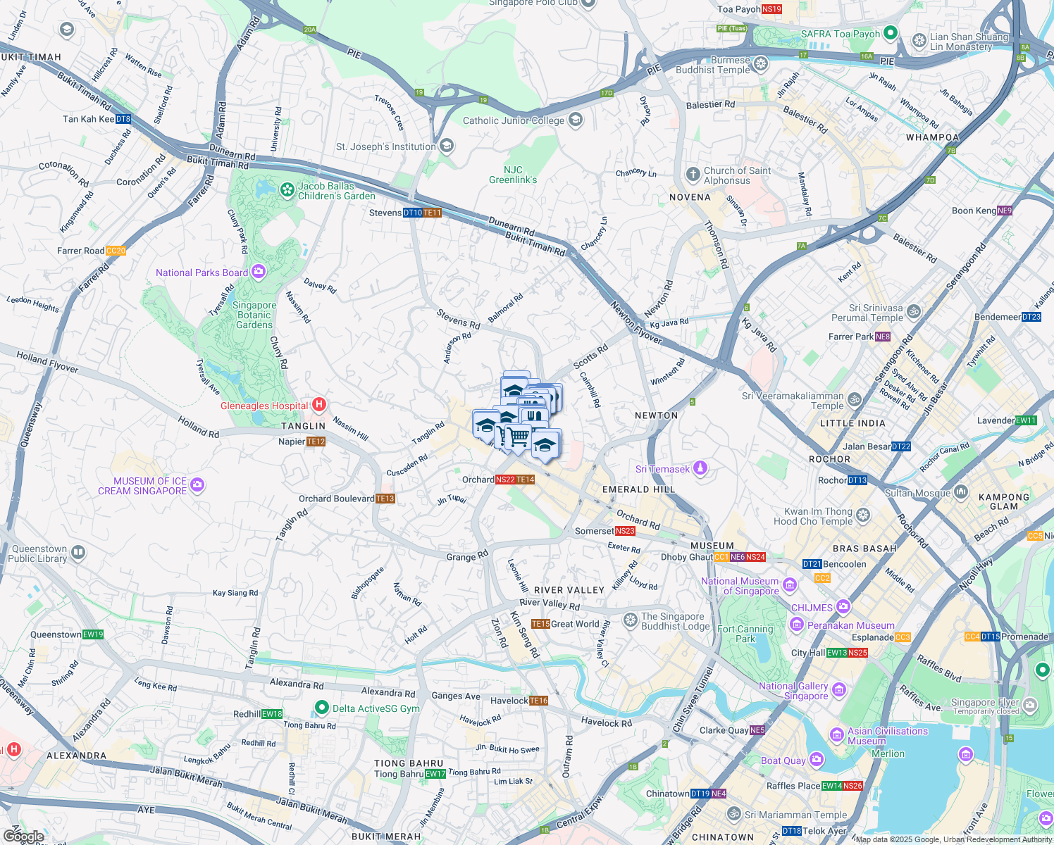 map of restaurants, bars, coffee shops, grocery stores, and more near in Singapore