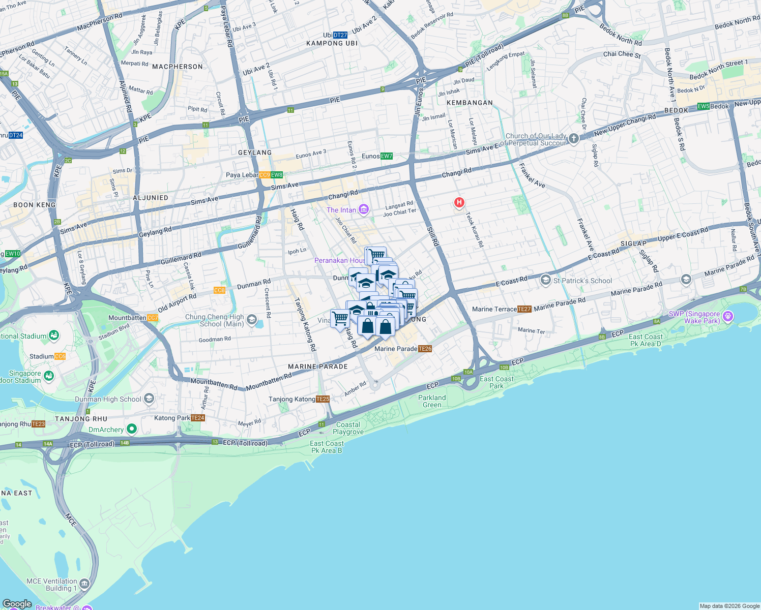 map of restaurants, bars, coffee shops, grocery stores, and more near in Singapore