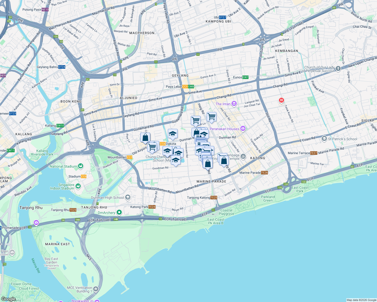 map of restaurants, bars, coffee shops, grocery stores, and more near in Singapore