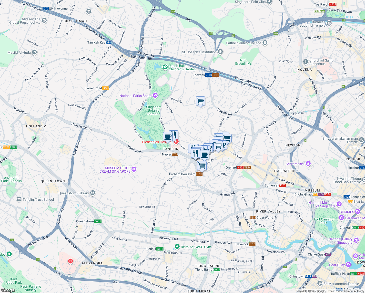 map of restaurants, bars, coffee shops, grocery stores, and more near in Singapore