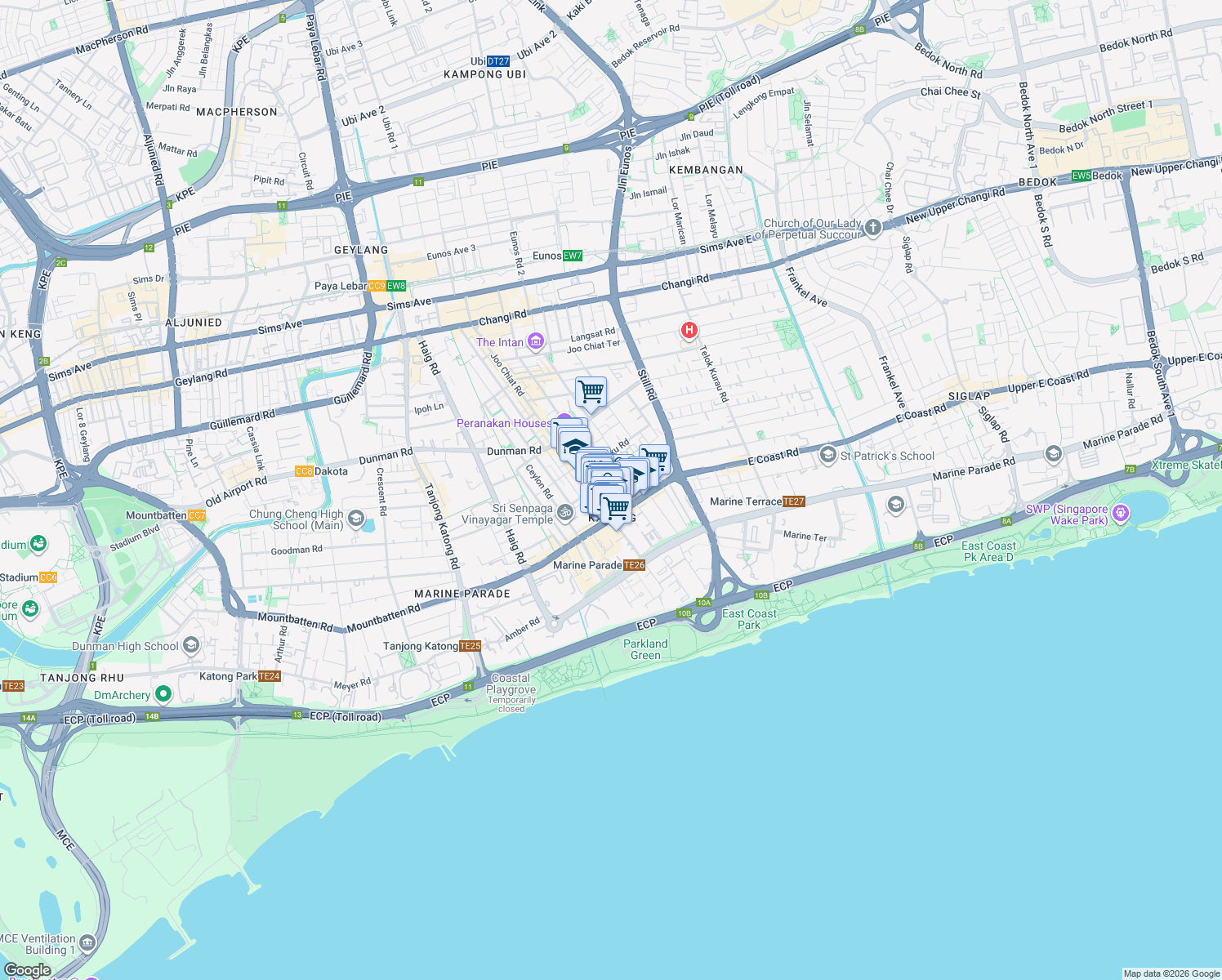 map of restaurants, bars, coffee shops, grocery stores, and more near in Singapore