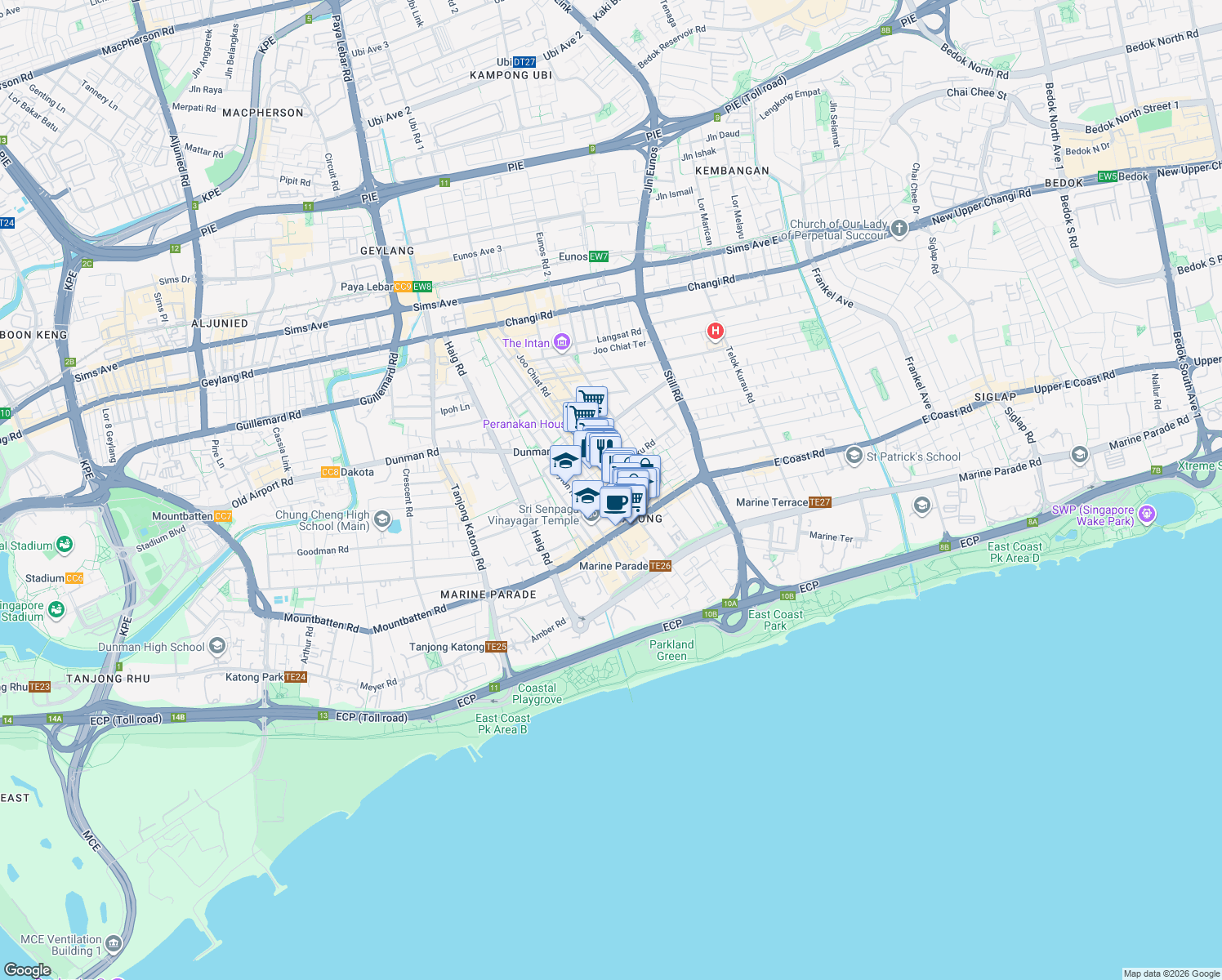 map of restaurants, bars, coffee shops, grocery stores, and more near in Singapore
