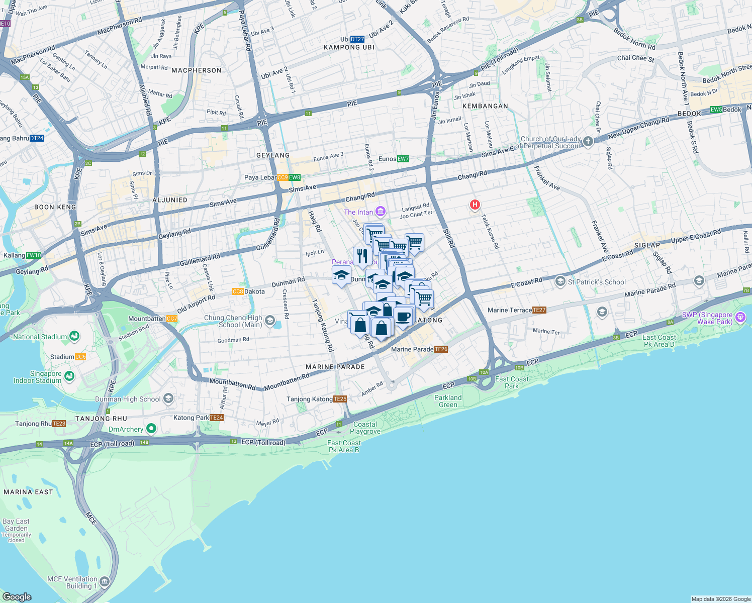 map of restaurants, bars, coffee shops, grocery stores, and more near in Singapore