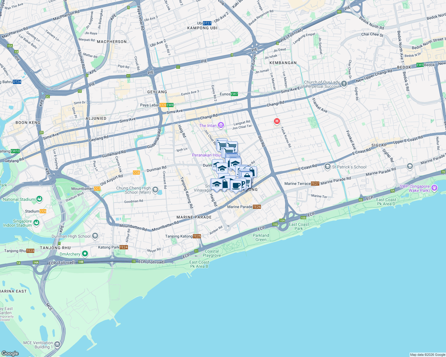 map of restaurants, bars, coffee shops, grocery stores, and more near in Singapore