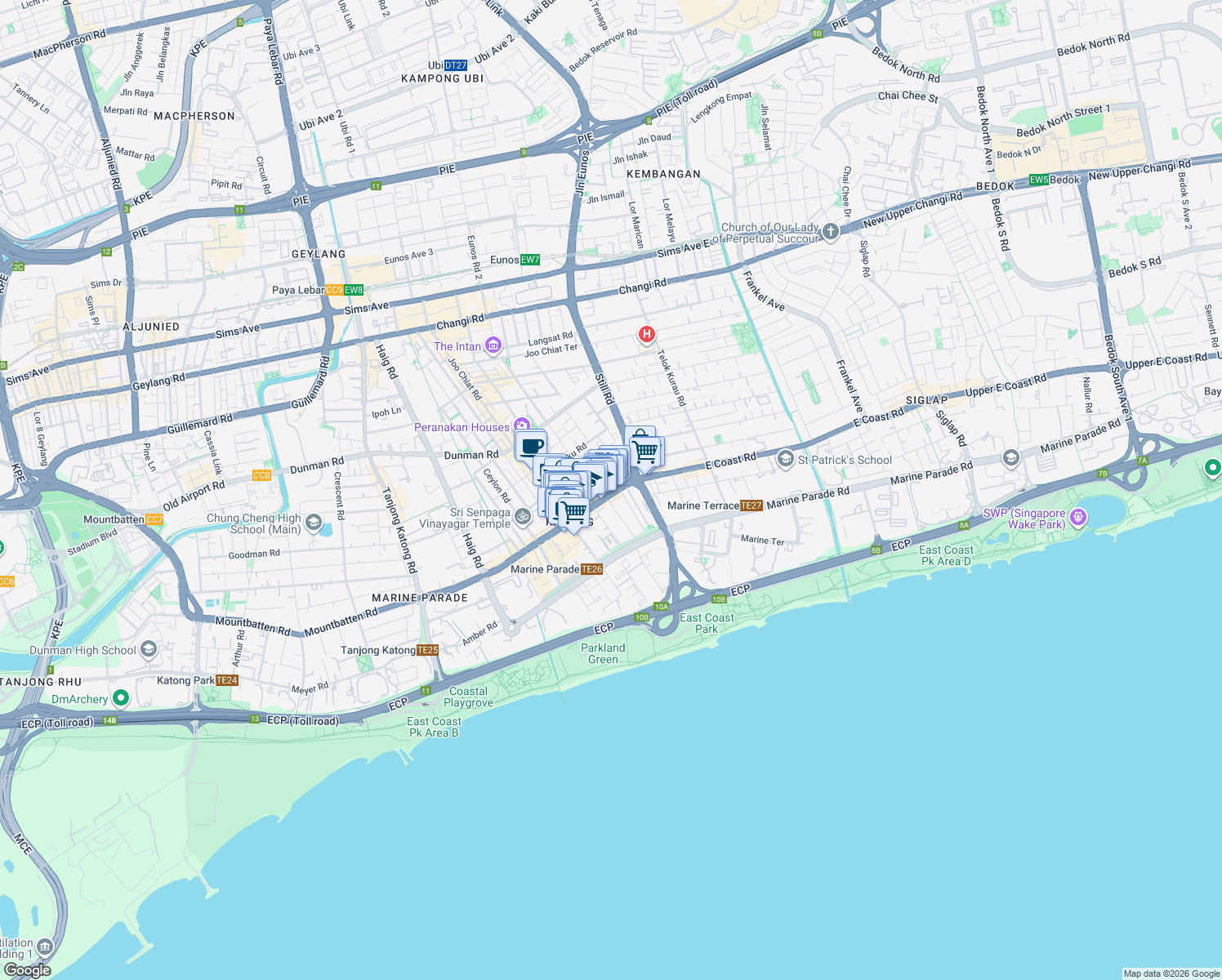 map of restaurants, bars, coffee shops, grocery stores, and more near in Singapore