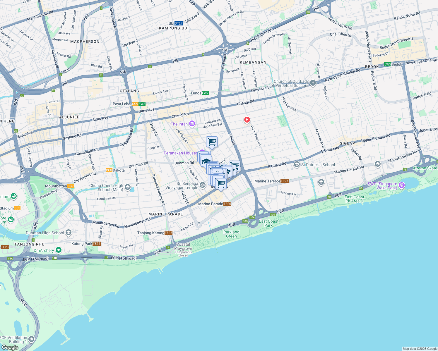 map of restaurants, bars, coffee shops, grocery stores, and more near in Singapore