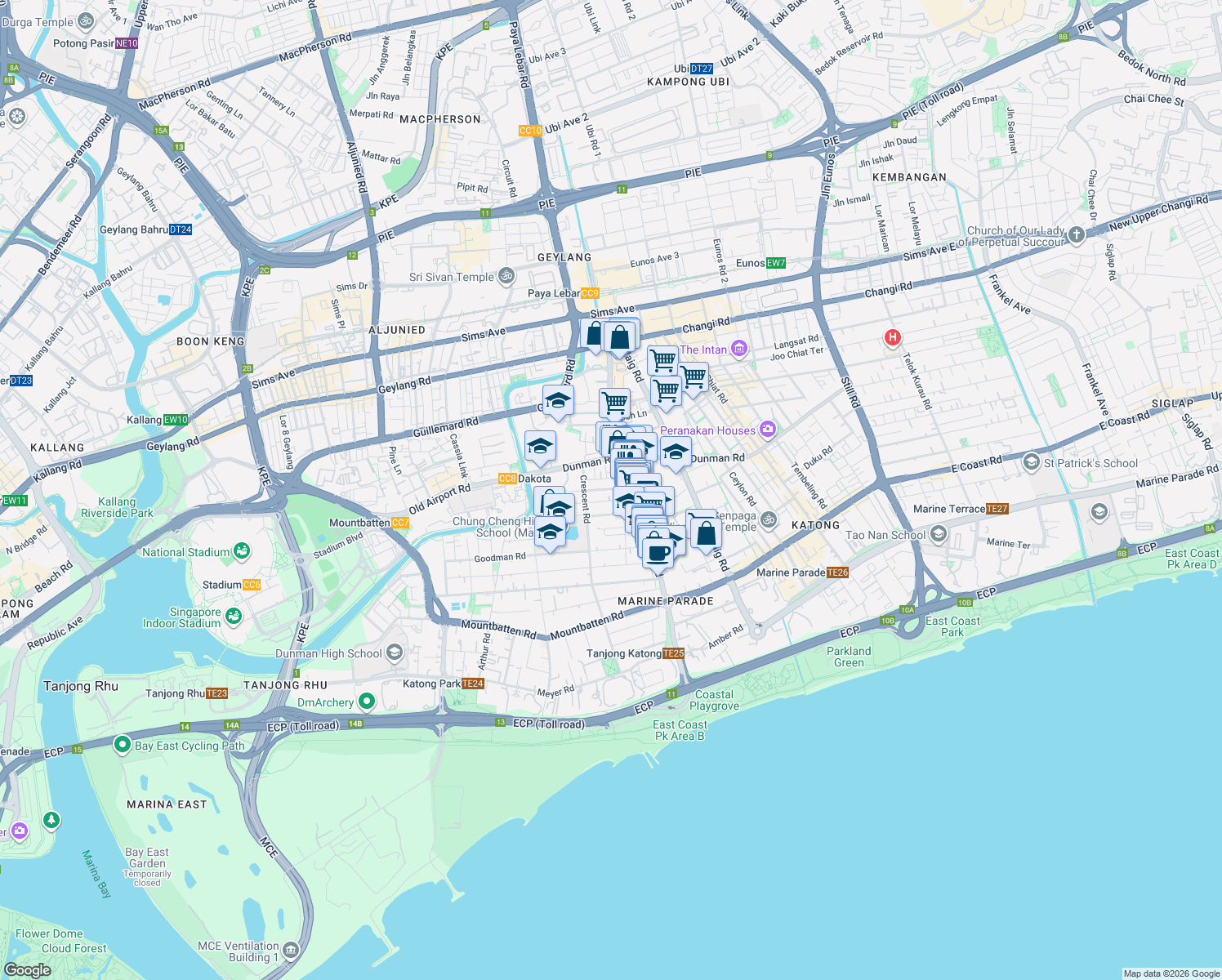 map of restaurants, bars, coffee shops, grocery stores, and more near in Singapore
