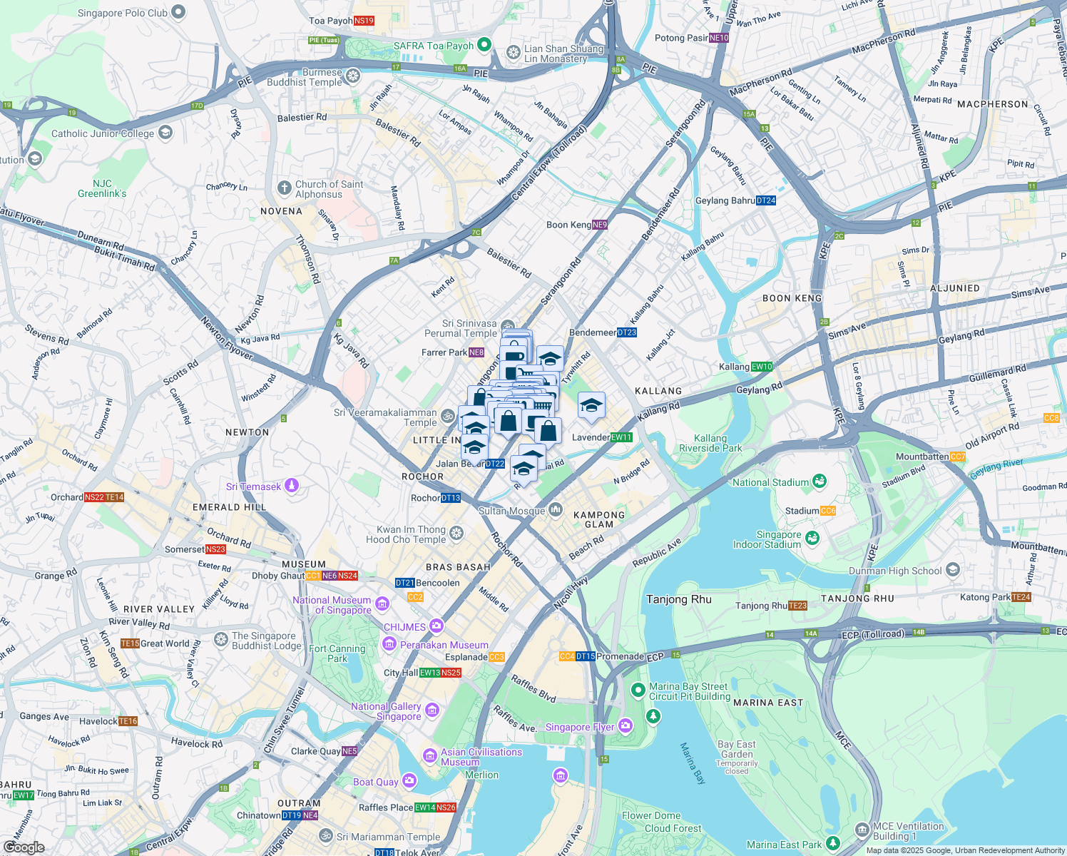 map of restaurants, bars, coffee shops, grocery stores, and more near in Singapore