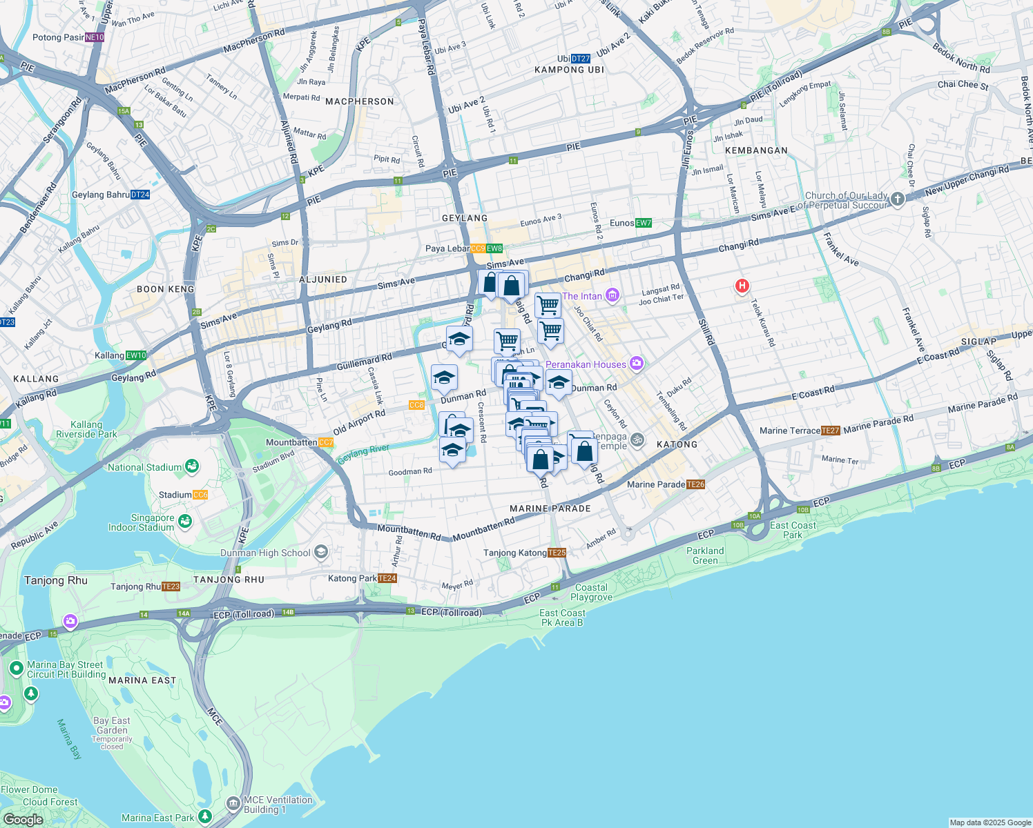 map of restaurants, bars, coffee shops, grocery stores, and more near in Singapore
