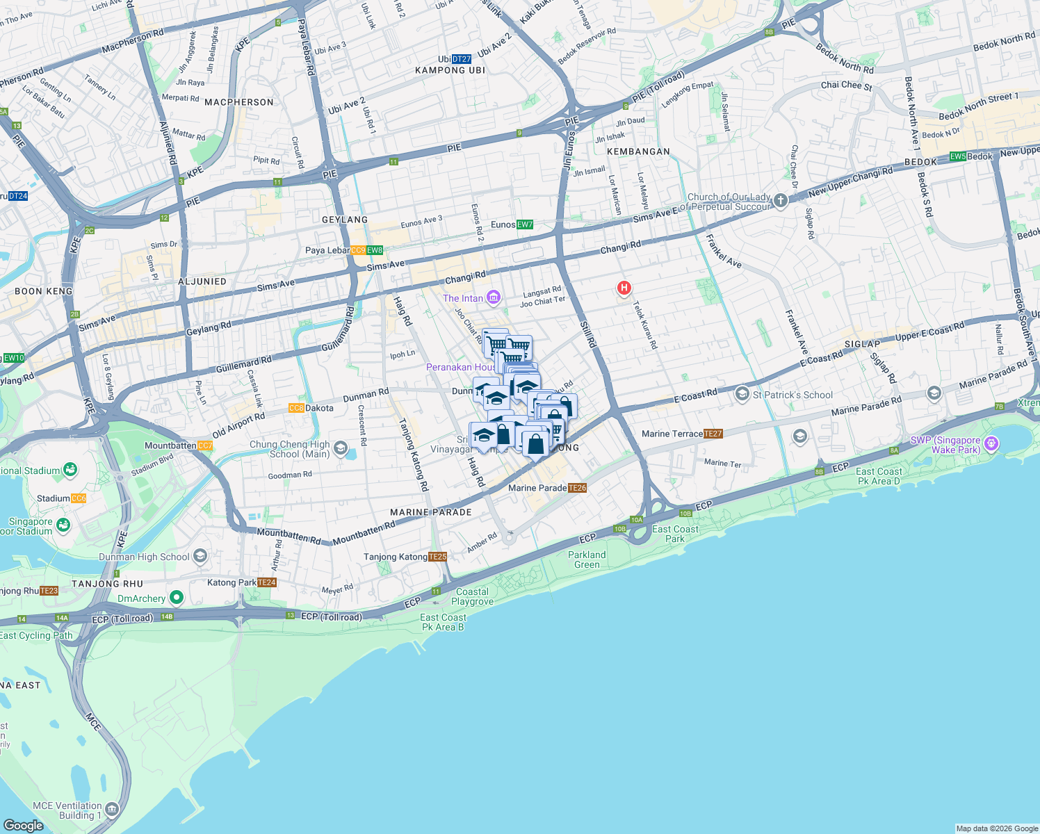 map of restaurants, bars, coffee shops, grocery stores, and more near in Singapore