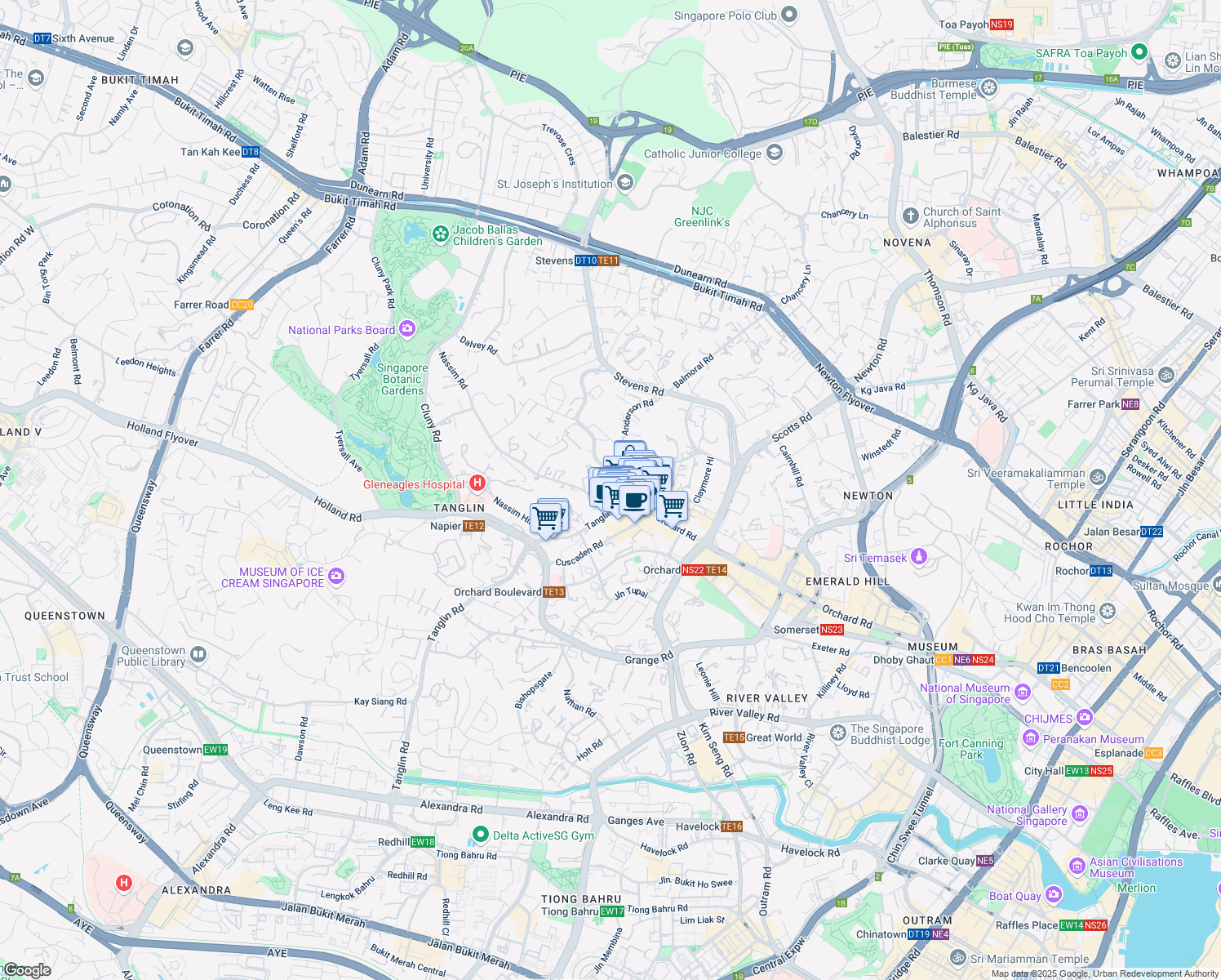 map of restaurants, bars, coffee shops, grocery stores, and more near in Singapore