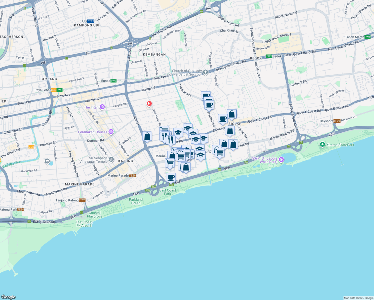 map of restaurants, bars, coffee shops, grocery stores, and more near in Singapore