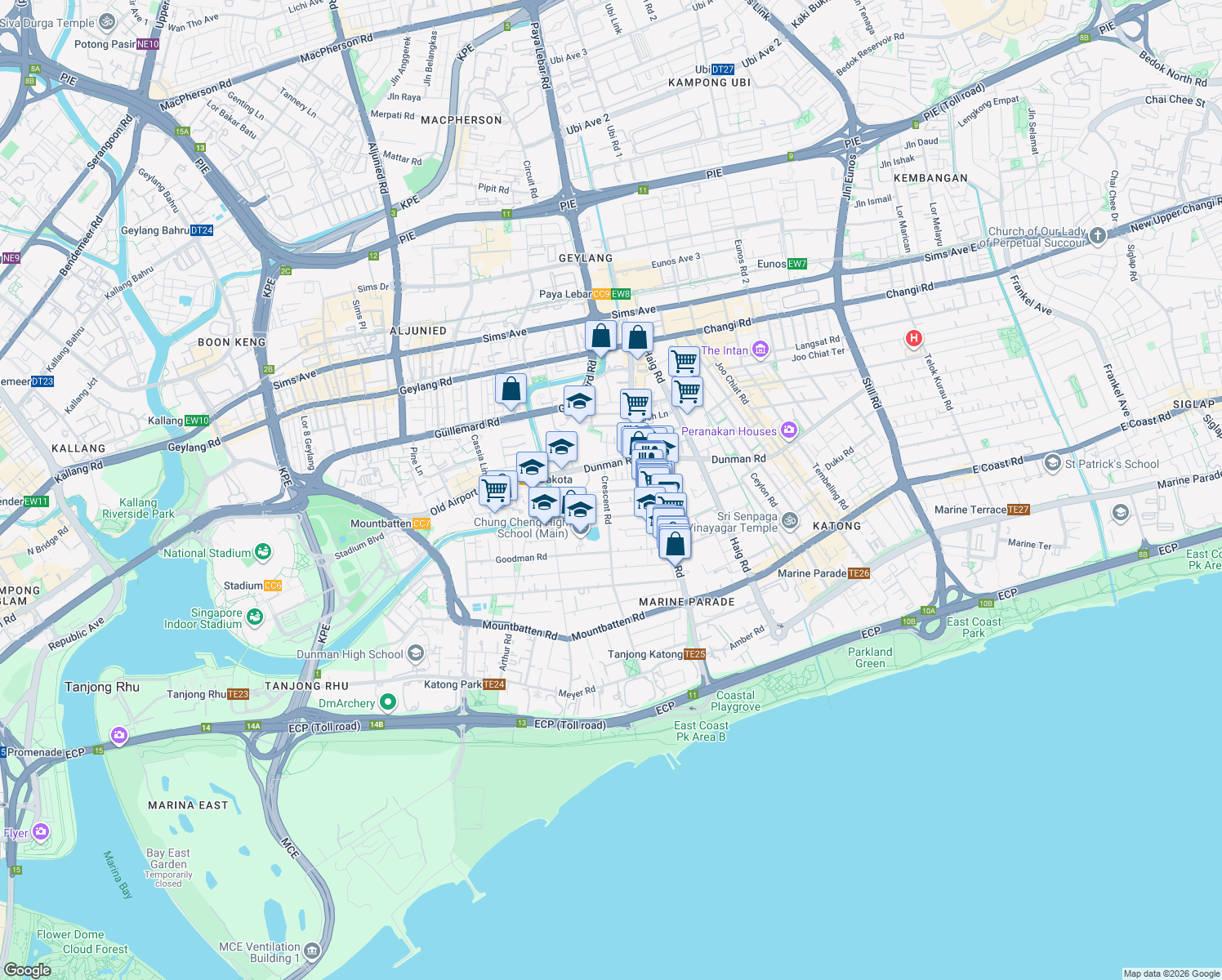 map of restaurants, bars, coffee shops, grocery stores, and more near in Singapore