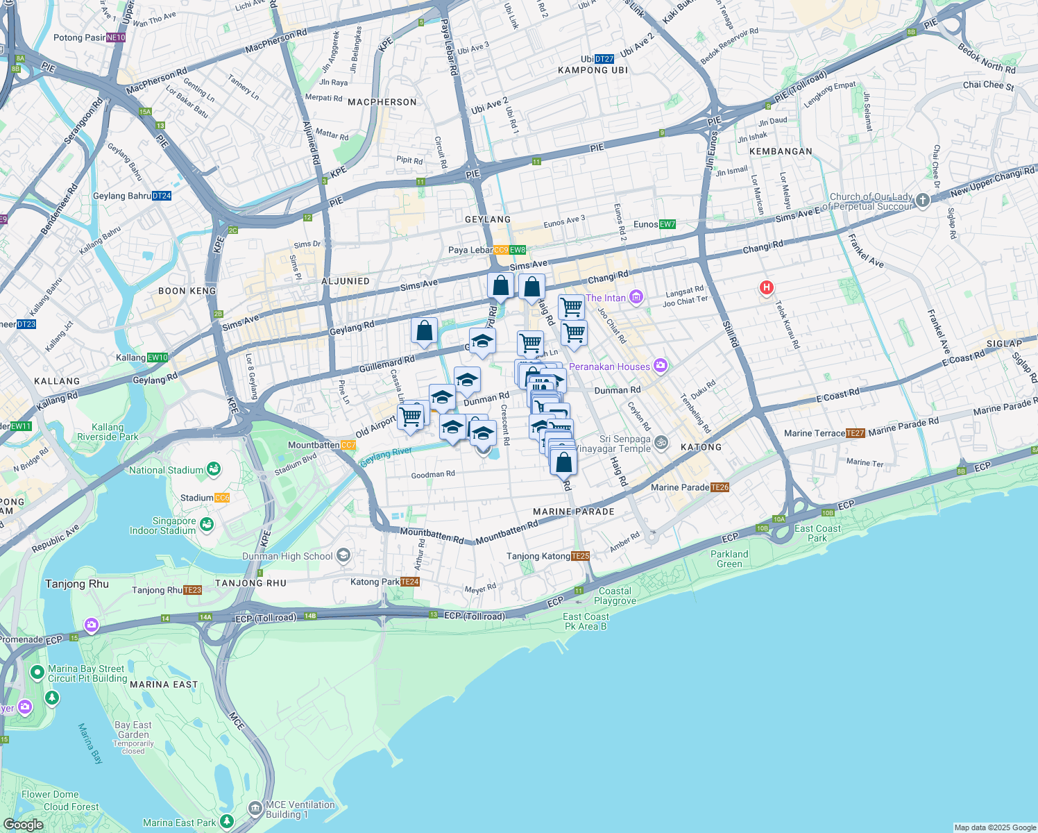 map of restaurants, bars, coffee shops, grocery stores, and more near in Singapore