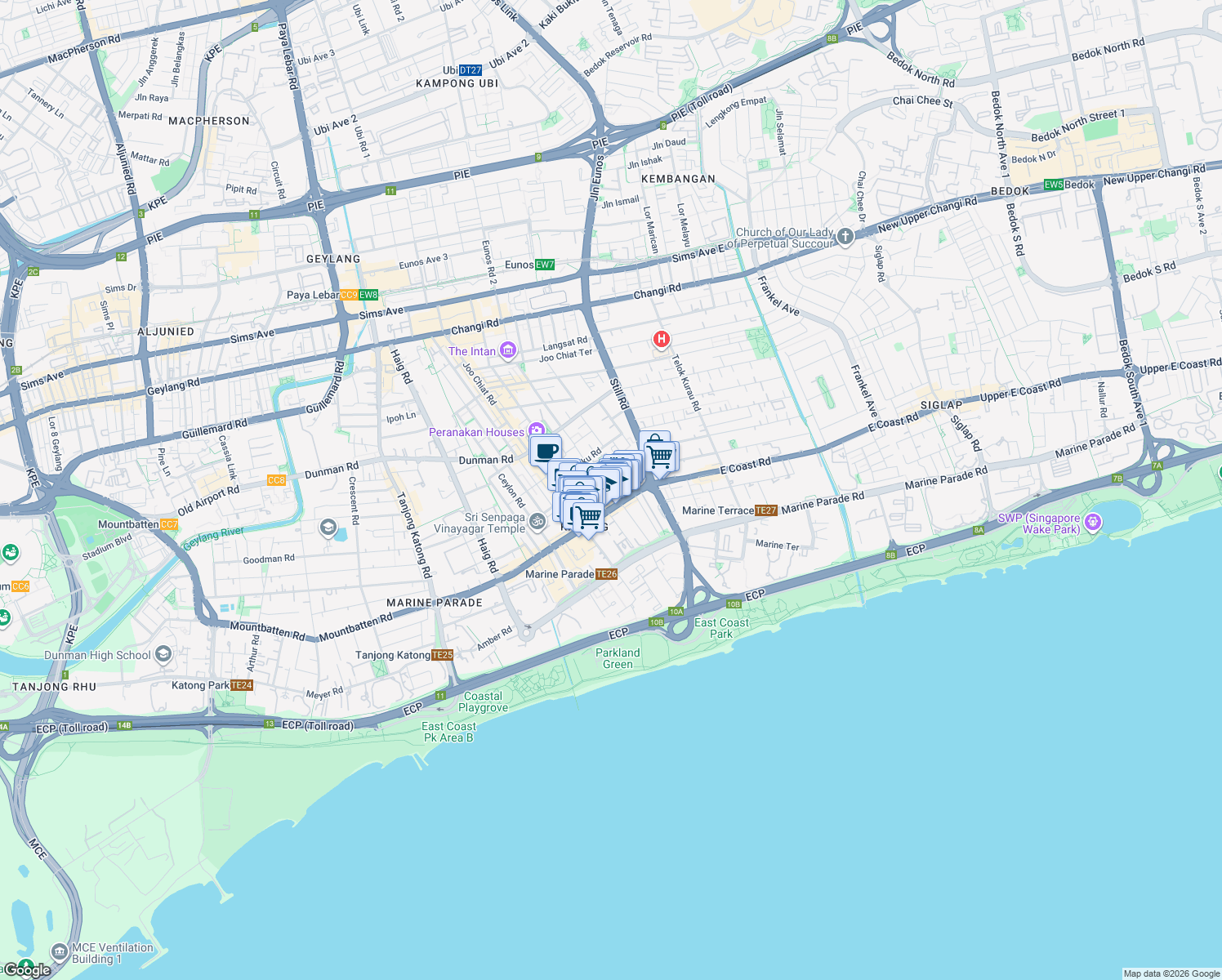 map of restaurants, bars, coffee shops, grocery stores, and more near in Singapore