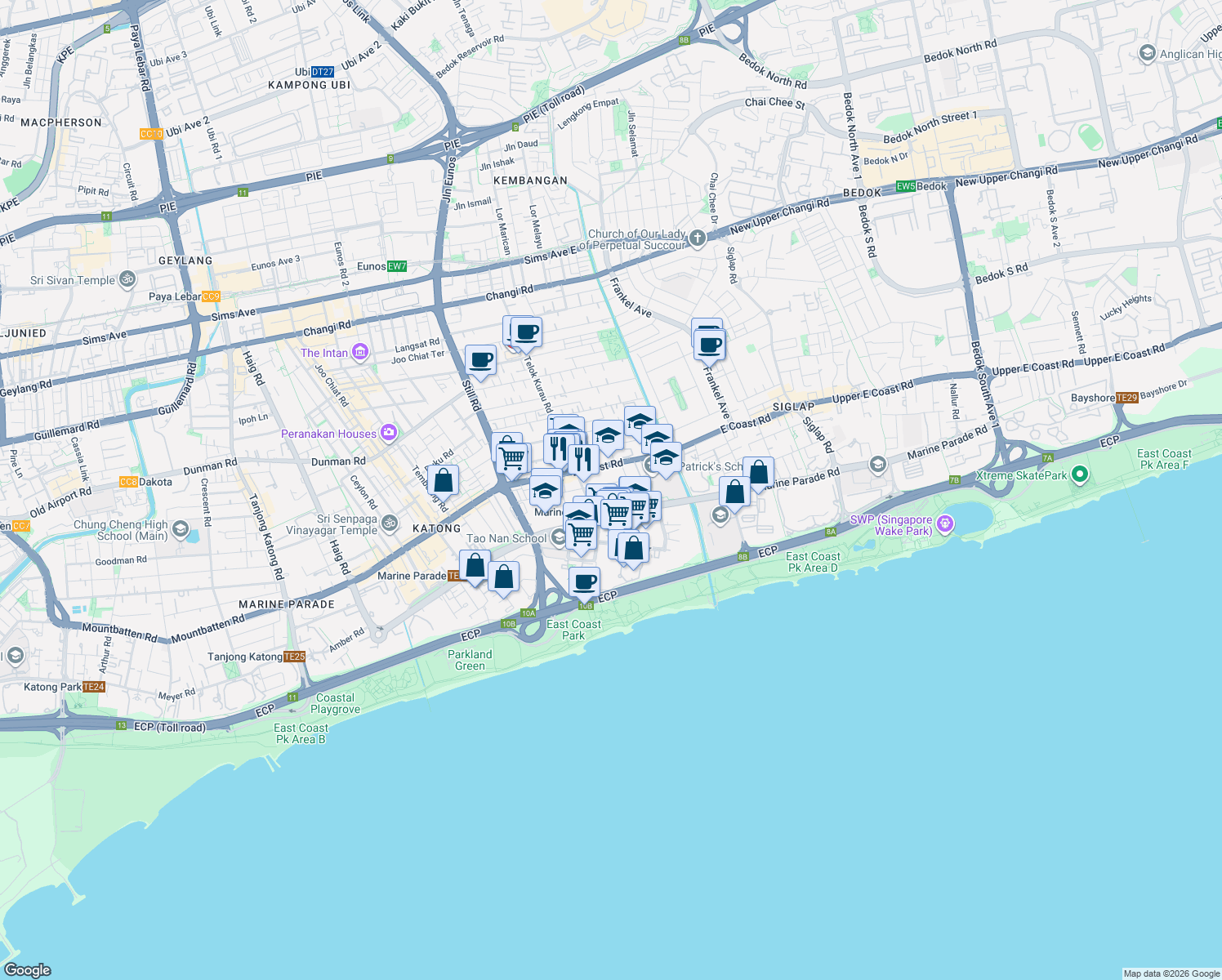 map of restaurants, bars, coffee shops, grocery stores, and more near in Singapore