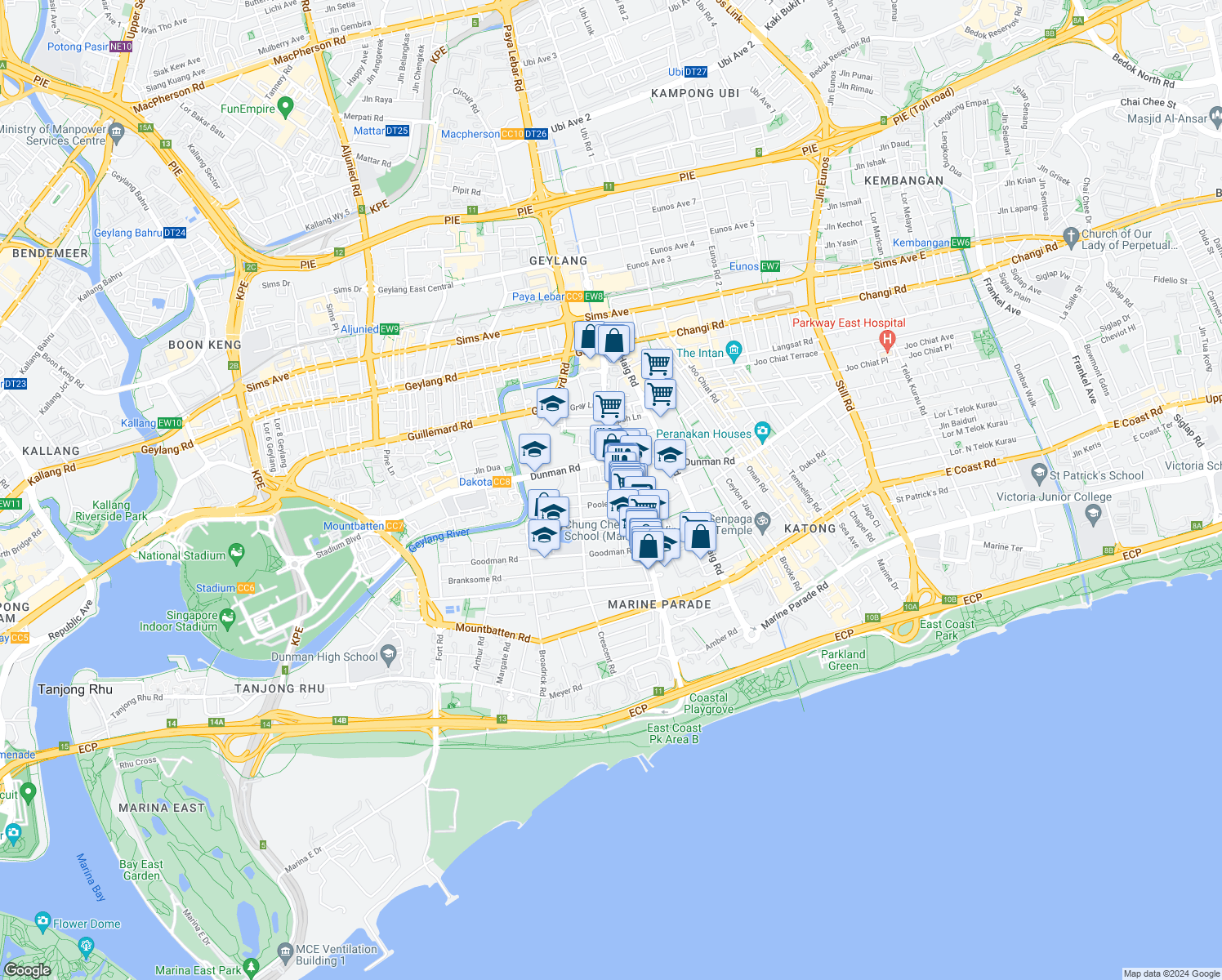 map of restaurants, bars, coffee shops, grocery stores, and more near in Singapore