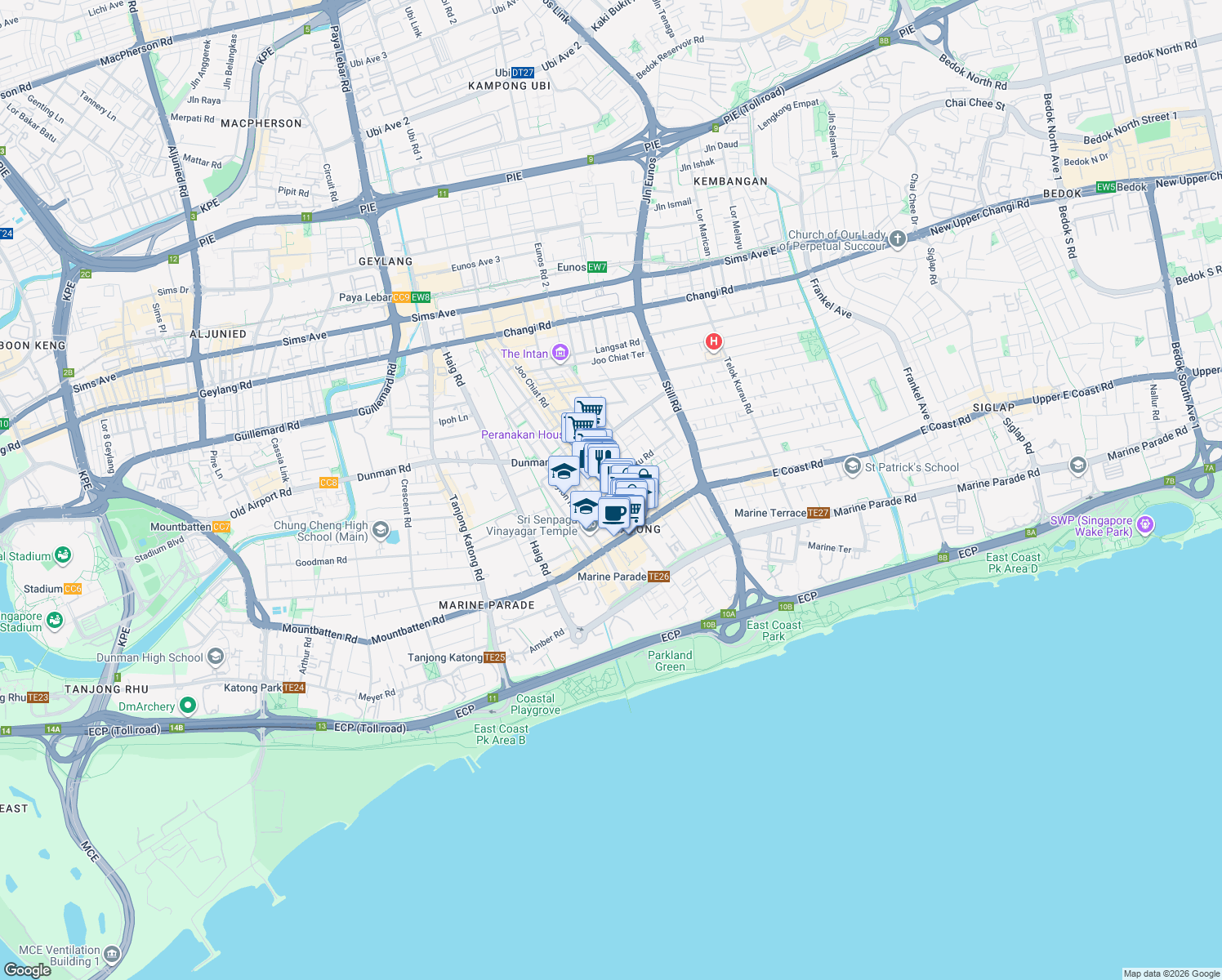 map of restaurants, bars, coffee shops, grocery stores, and more near in Singapore