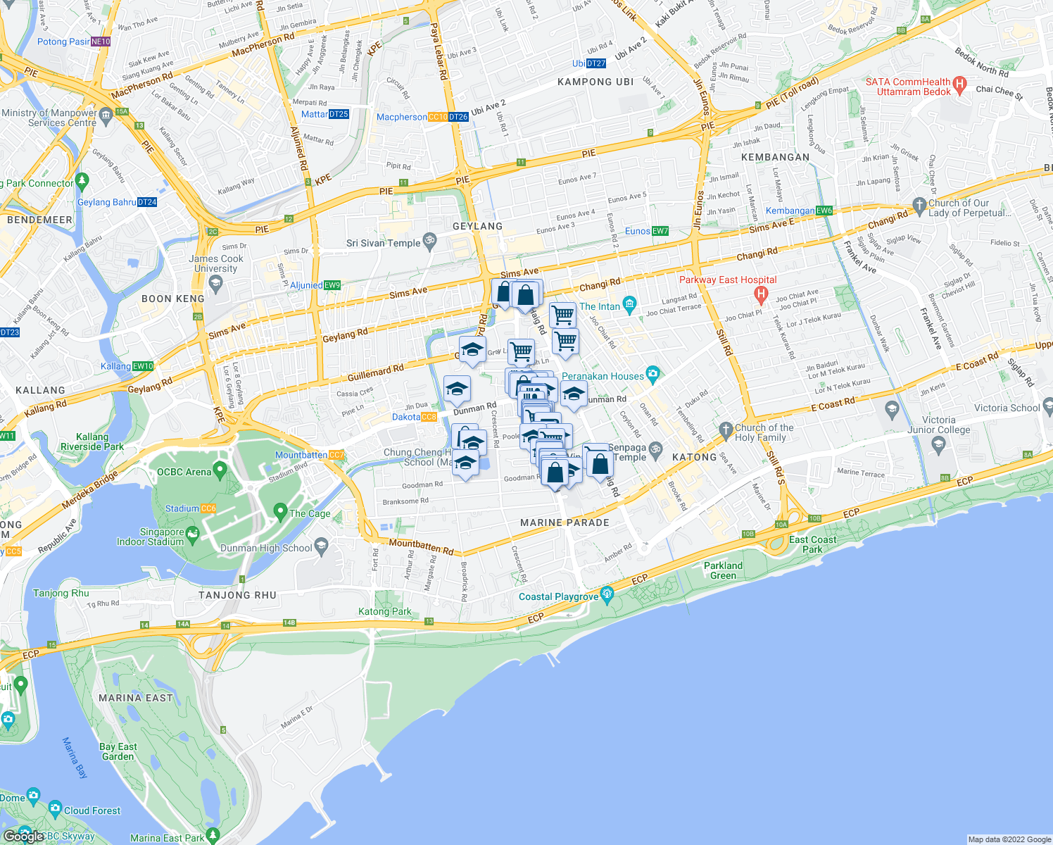 map of restaurants, bars, coffee shops, grocery stores, and more near in Singapore