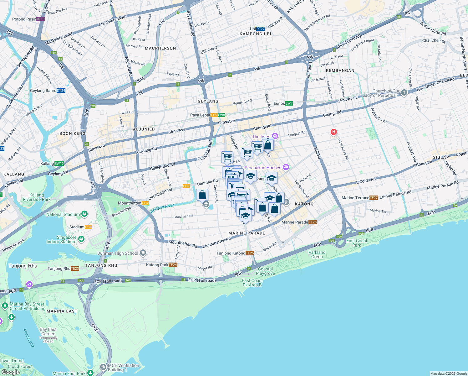 map of restaurants, bars, coffee shops, grocery stores, and more near in Singapore