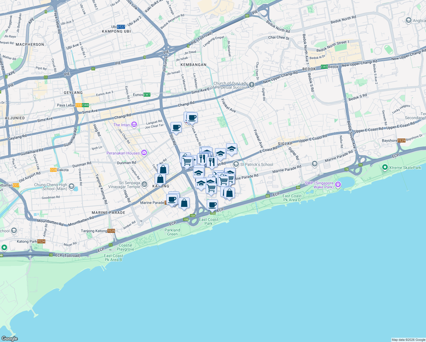 map of restaurants, bars, coffee shops, grocery stores, and more near in Singapore