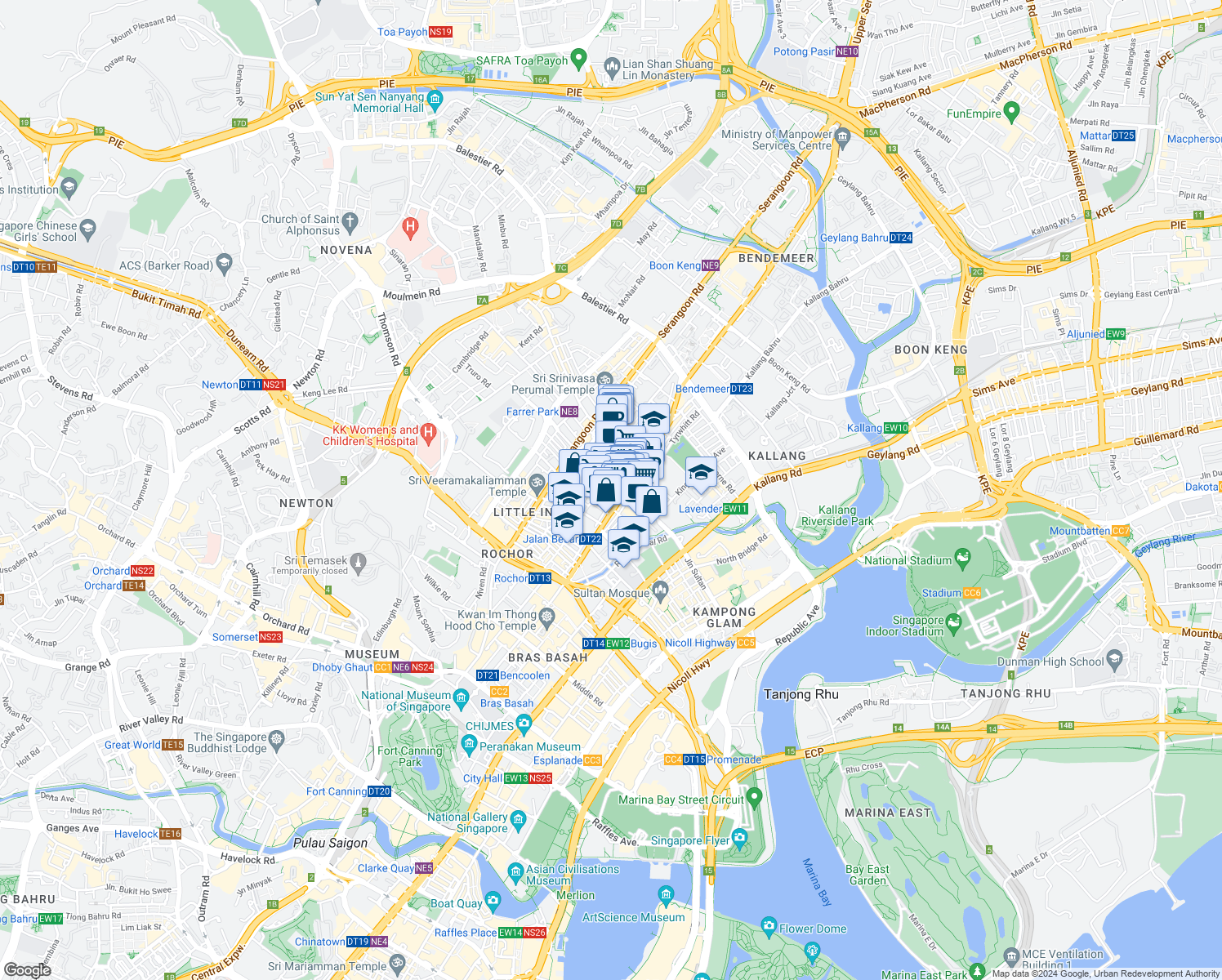 map of restaurants, bars, coffee shops, grocery stores, and more near in Singapore