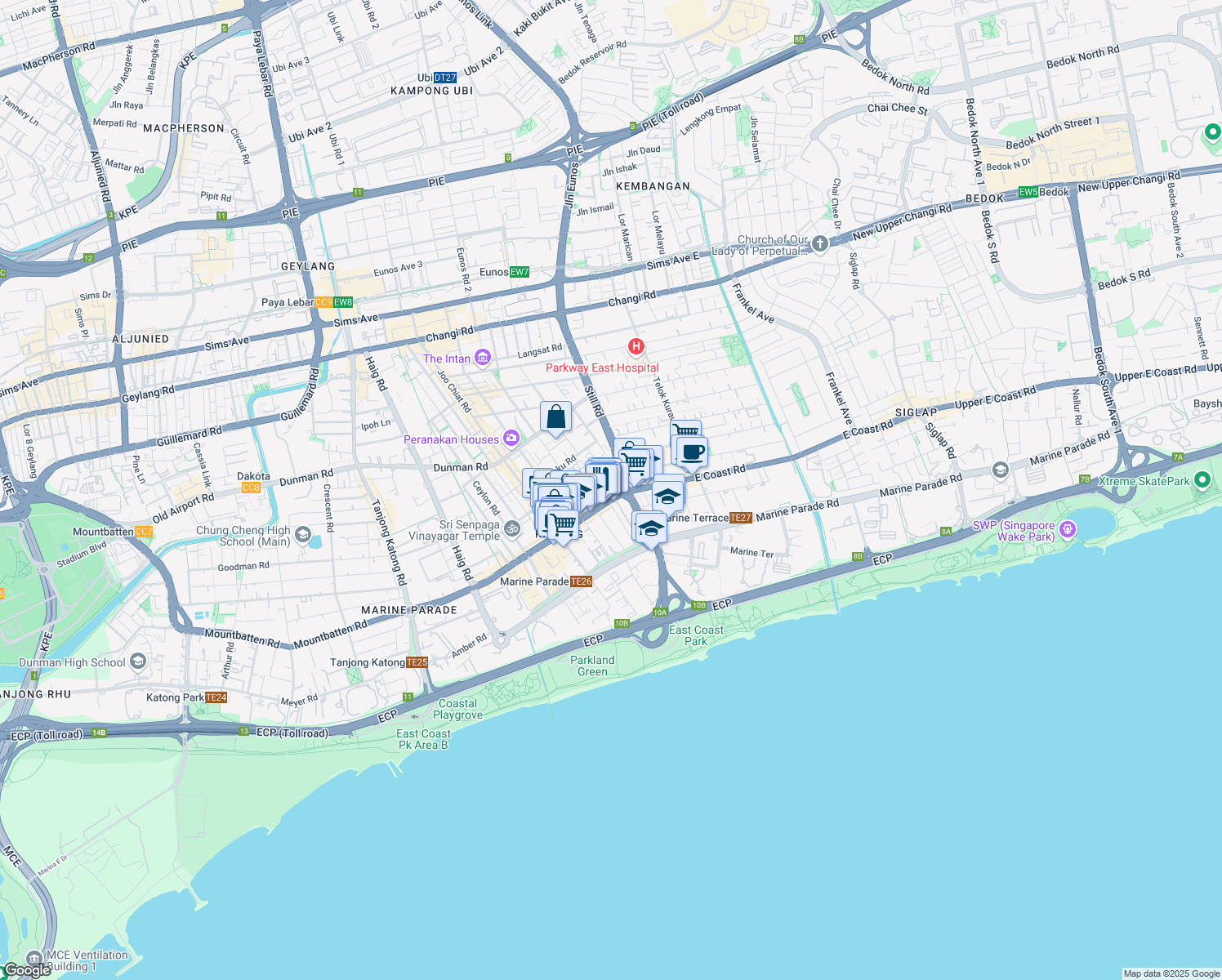 map of restaurants, bars, coffee shops, grocery stores, and more near in Singapore