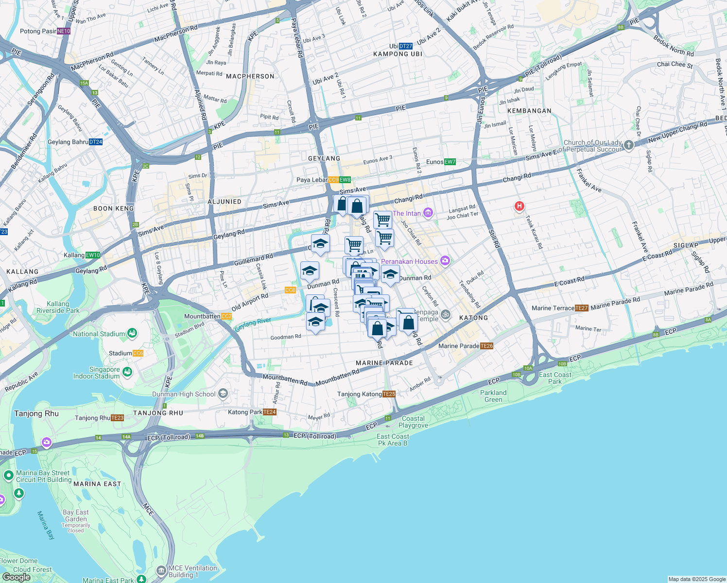 map of restaurants, bars, coffee shops, grocery stores, and more near in Singapore