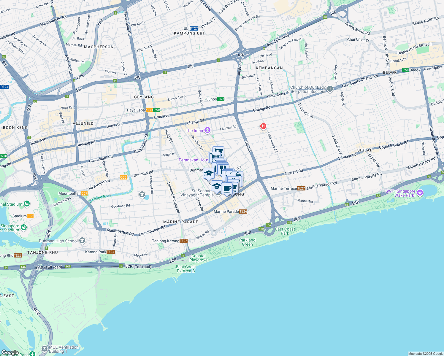 map of restaurants, bars, coffee shops, grocery stores, and more near in Singapore