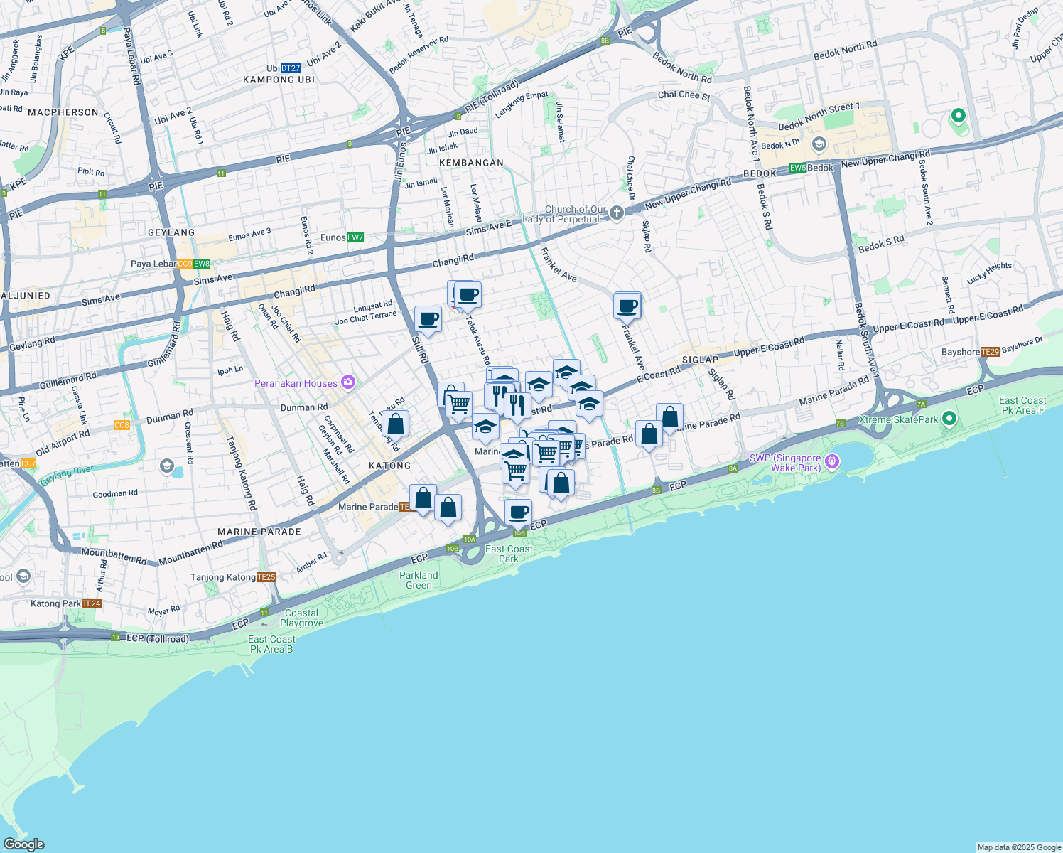 map of restaurants, bars, coffee shops, grocery stores, and more near in Singapore